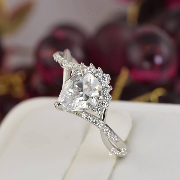 New Lab Diamond Halo Pear Engagement Ring - Picture 2 of 11